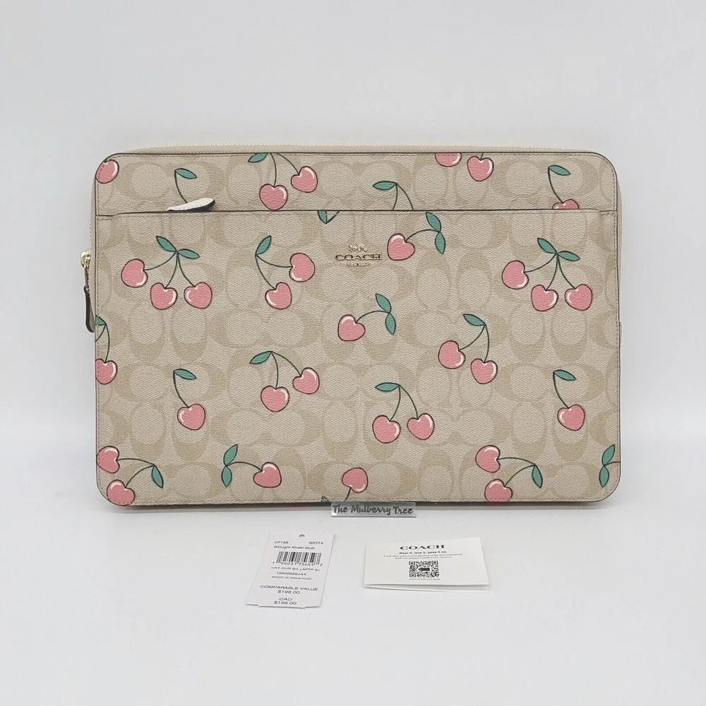 SOLD - Coach CF158 Laptop Sleeve In Signature Canvas With Heart Cherry Print NWT